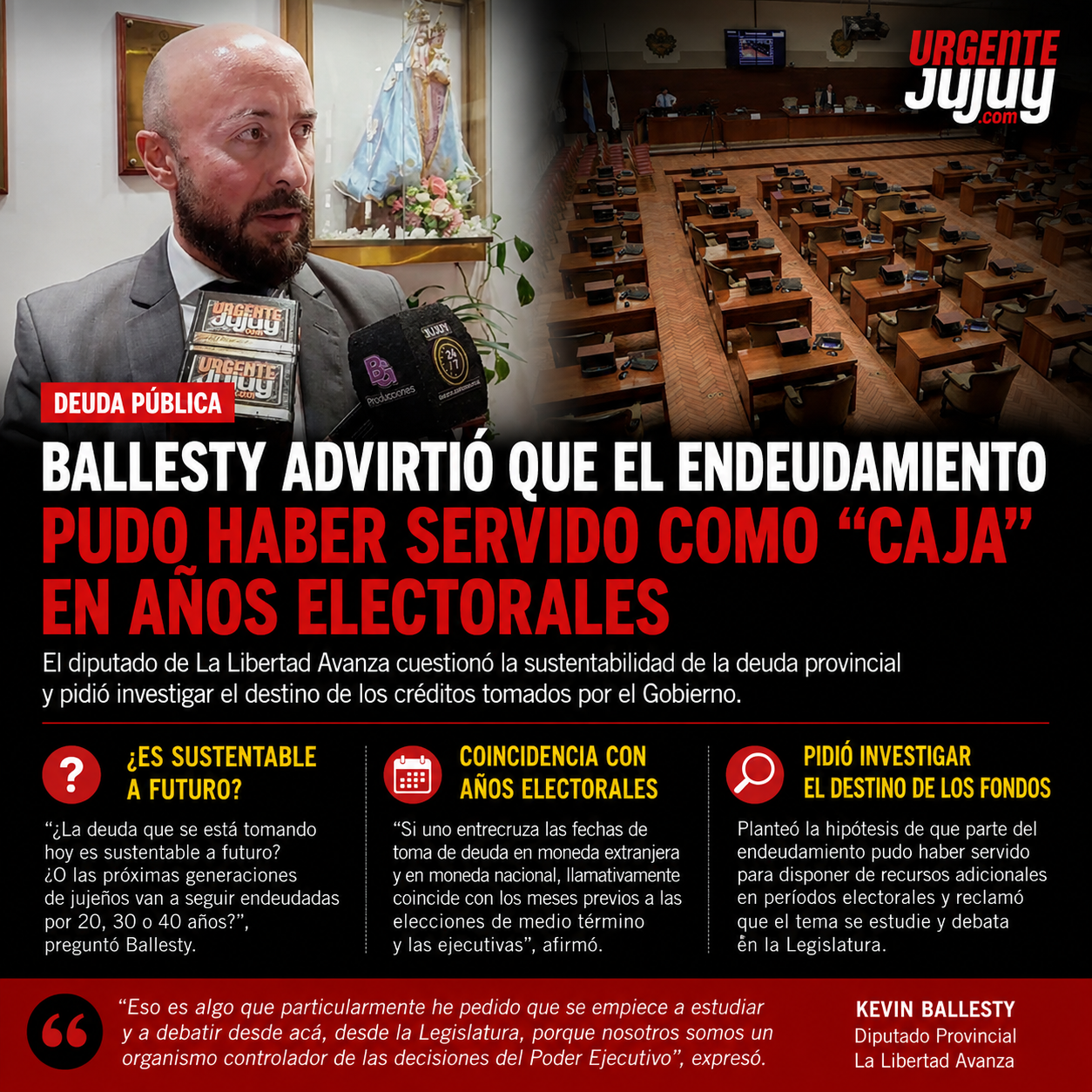 Ballesty puso bajo sospecha la deuda provincial y pidió investigar si se tomó crédito para “hacer caja” en años electorales